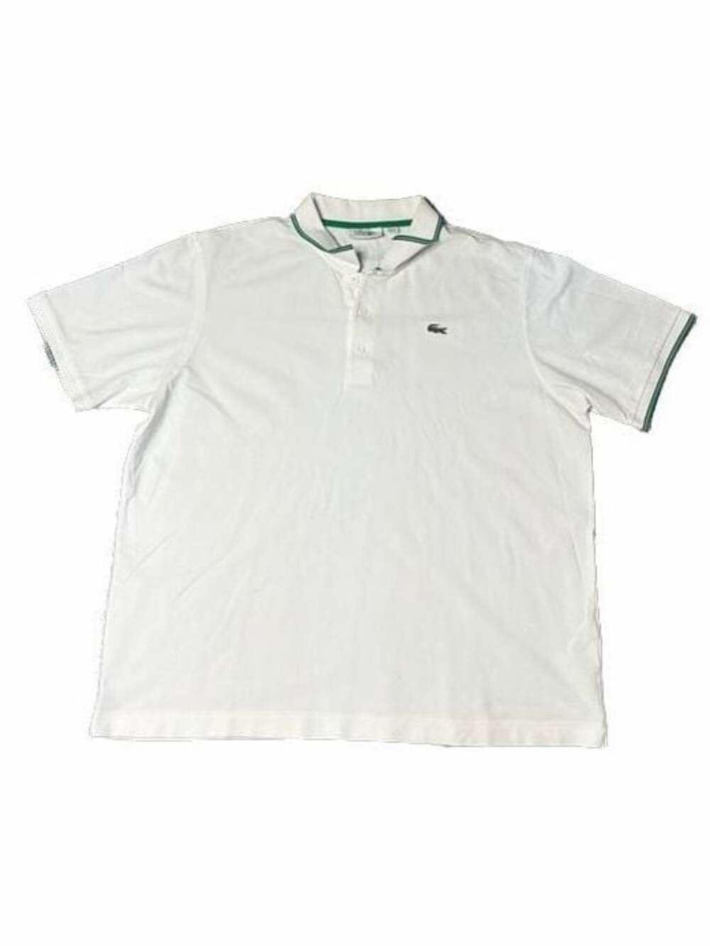 Lacoste Sport White Polo Shirt with Green Striped Collar and Cuffs - Size US 3XL